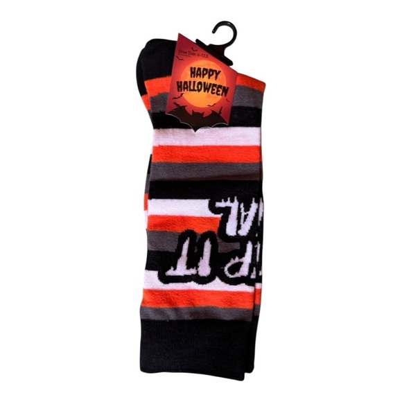 Halloween Striped Socks NWT Size 6–12.5 Black Orange White Spirit Vibes - Picture 1 of 2